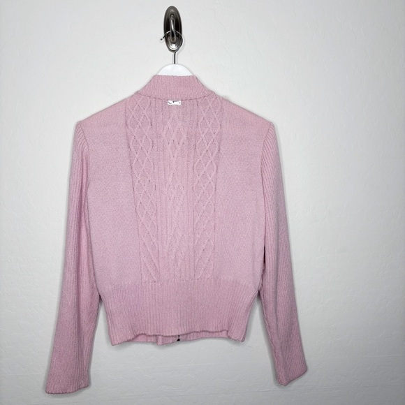 St John Sport Lamb Fur Cable Knit Zip Jacket Pink Heart Pull Sweater Small Y2K - Picture 11 of 11